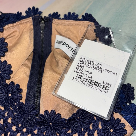 NWT Self Portrait 3D Crochet Floral Lace Midi Dress size 8 - Picture 9 of 10